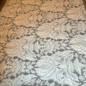 Pottery Barn King Damask Duvet Cover Belgium Flax Linen 2 Shams Floral Romantic